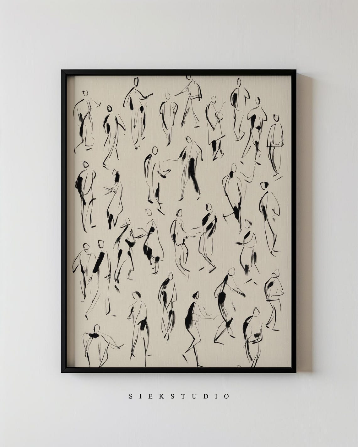 Abstract Dancing Figures Ink Sketch Beige Figurative Art Poster