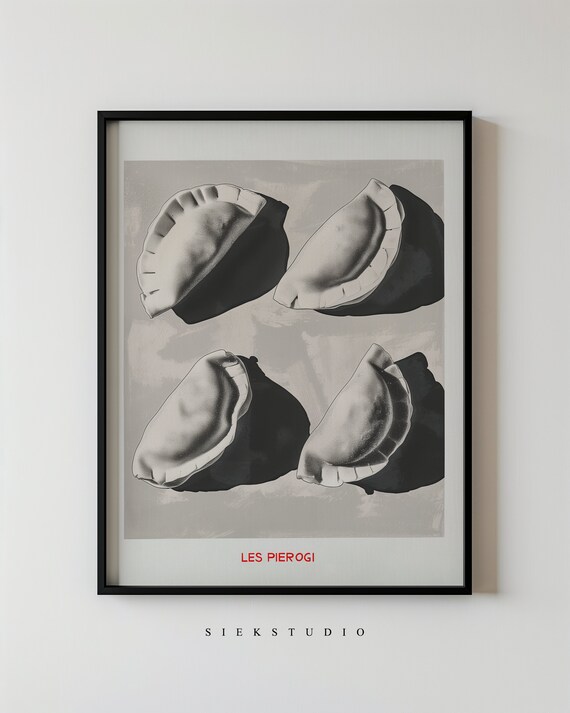 Les Pierogi Illustrated Dumpling Kitchen Art Red Typography Food Poster