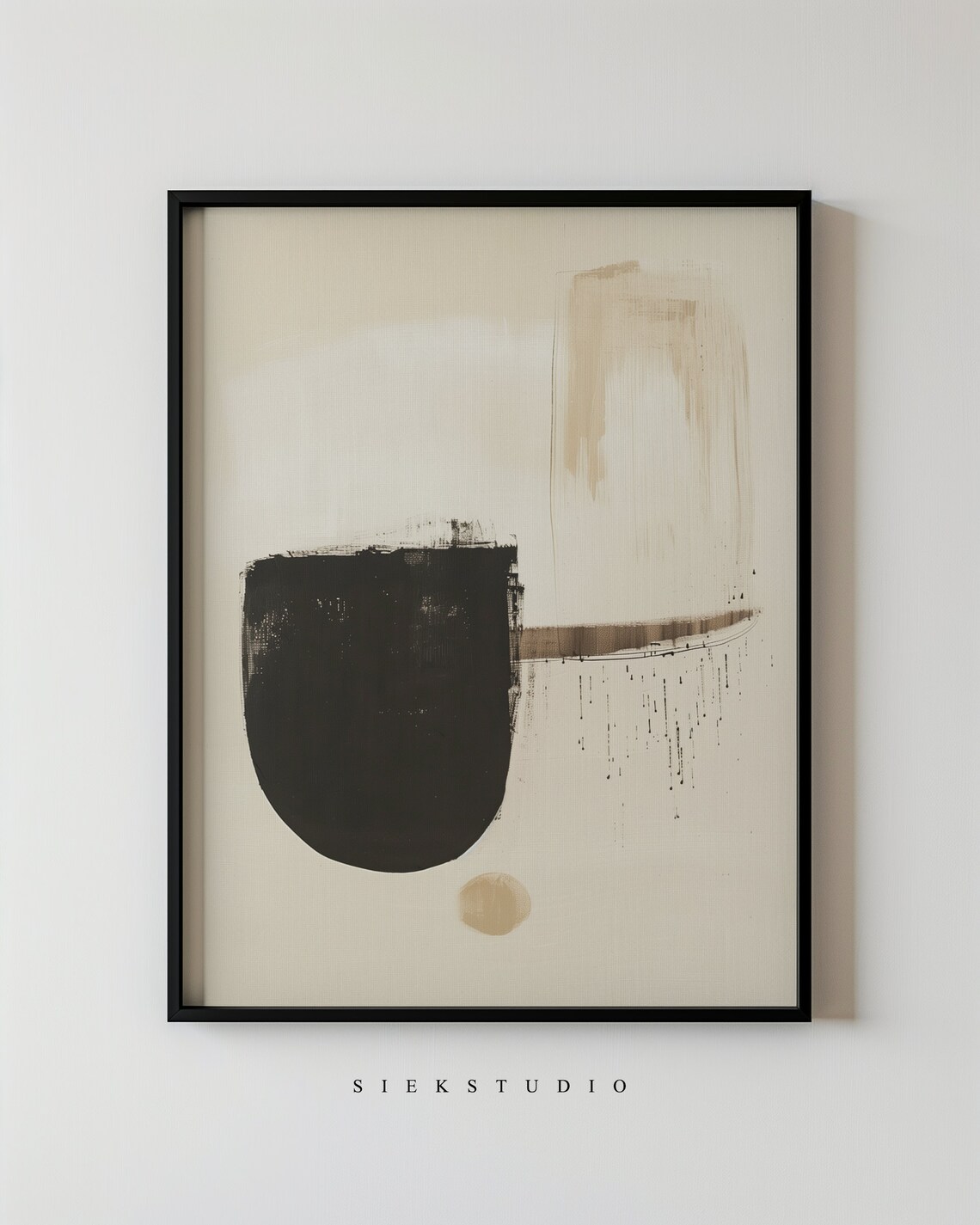 Minimalist Abstract Neutral Beige and Black Art Print