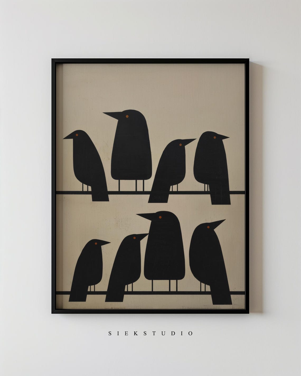 Minimalist Black Crows Perched on a Wire Bird Silhouette Art Poster