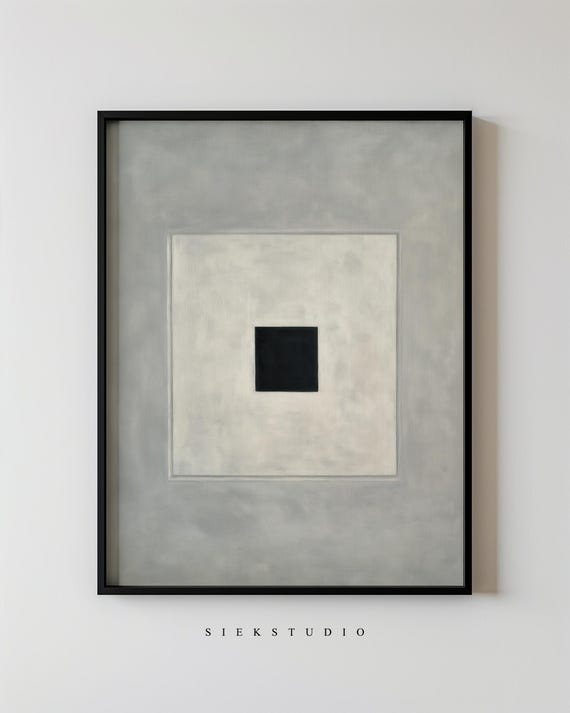 Abstract Minimalistic Small Black Block Geometric Painting Modern And White Square Wall Art Contemporary Structured Home Decor 266