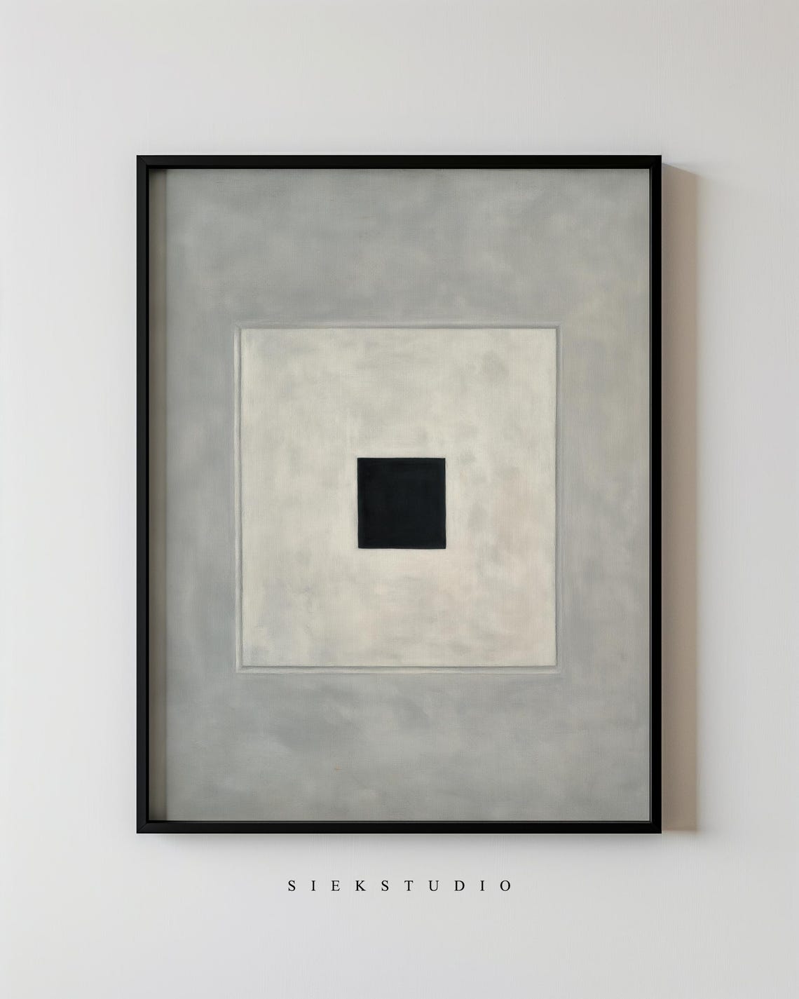 Abstract Minimalistic Small Black Block Geometric Painting Modern And White Square Wall Art Contemporary Structured Home Decor 266