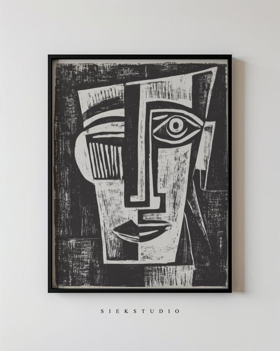 Modern Face Figurative Black And White Wall Art Abstract Minimalist Portrait Contemporary Expressionist Home Artwork 212