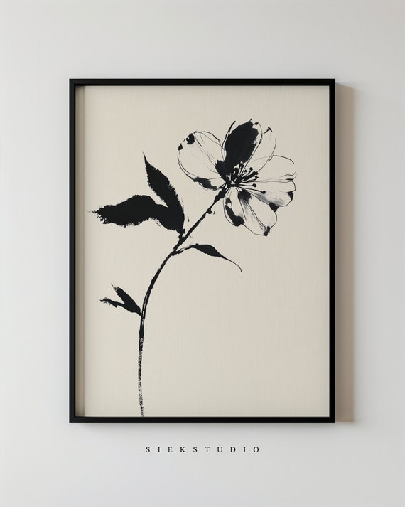 Minimalist Flower Botanical Poster Print, Japandi