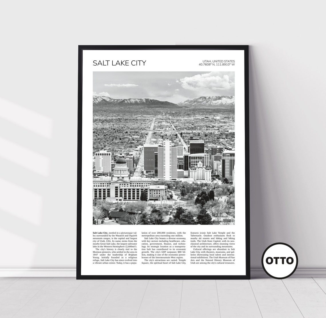 Salt Lake City Wall Art Salt Lake City Home Decor Print Skyline Art Travel Poster Photo Travel Gift Memento Idea Utah Usa