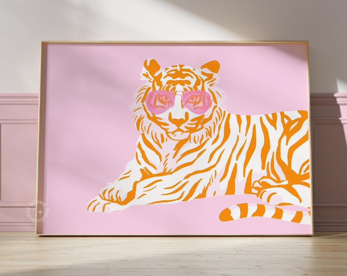 Tiger Print Landscape, Preppy Maximalist Art Print