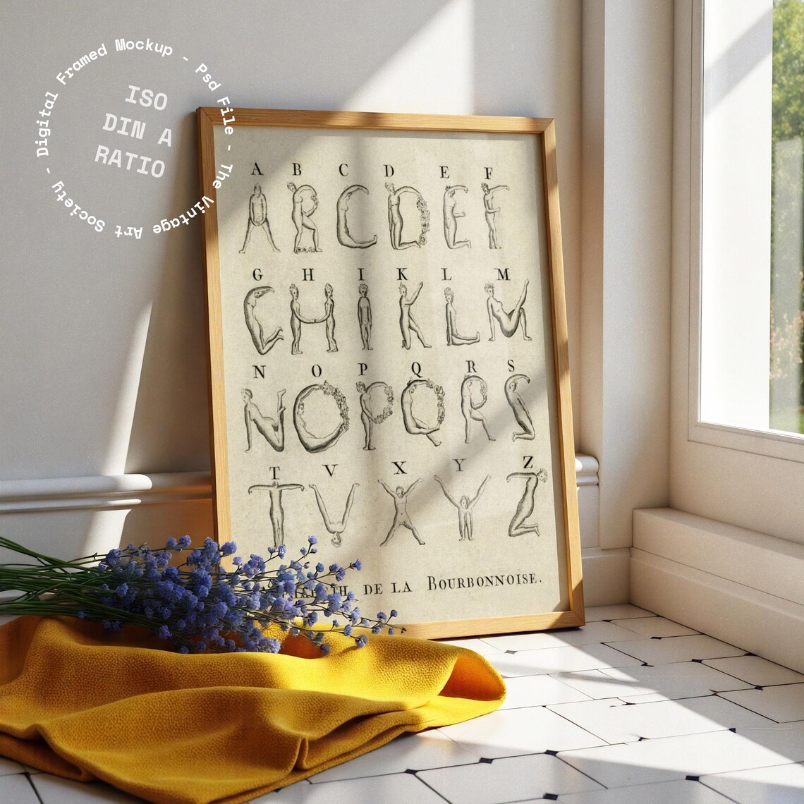 Leaning Wood Frame Poster Mockup, Sunlit Interior Scene - Image 3