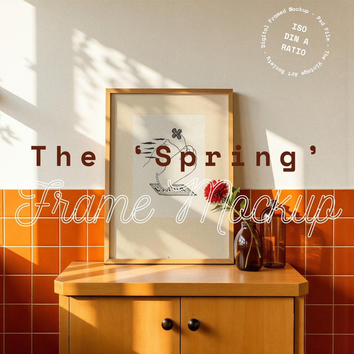 Bathroom Frame Wall Art Mockup, Vintage Retro Poster