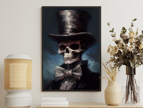 Victorian Skeleton Gentleman Top Hat Bow Tie Dark Elegant Gothic Portrait Print