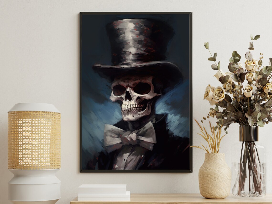 Victorian Skeleton Gentleman Top Hat Bow Tie Dark Elegant Gothic Portrait Print