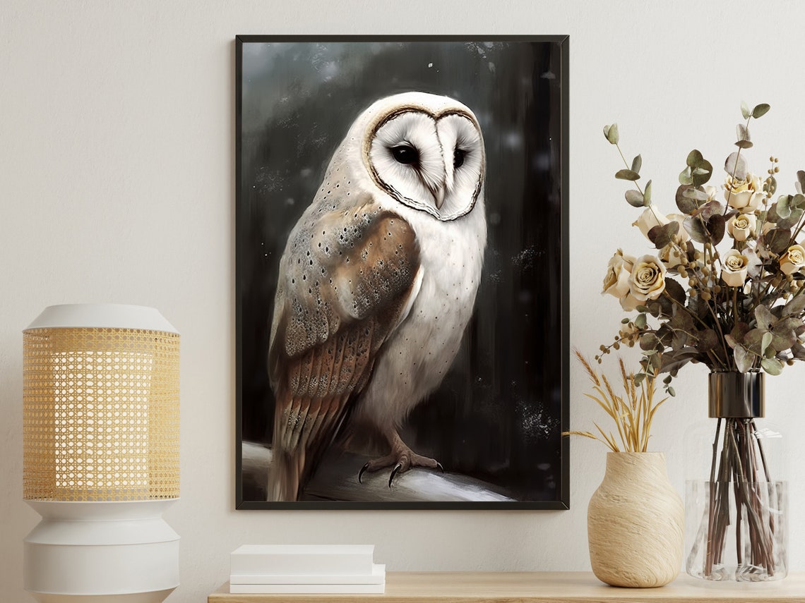 Vintage Owl Painting Winter Owl Art Print Snowy Owl Print Gothic Art Print Dark Academia Art Winter Animal Poster Print