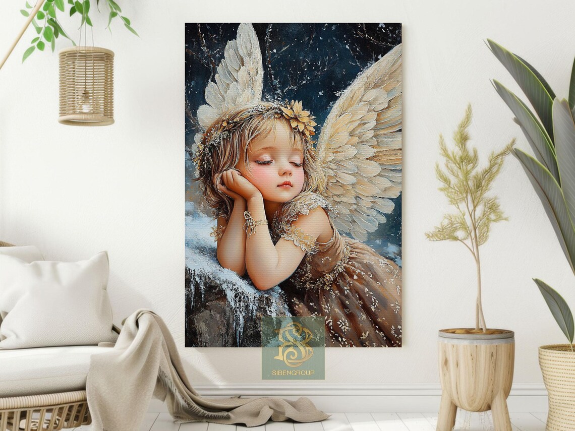 Cottage Christmas Angel Poster, Celestial Decor - Image 2