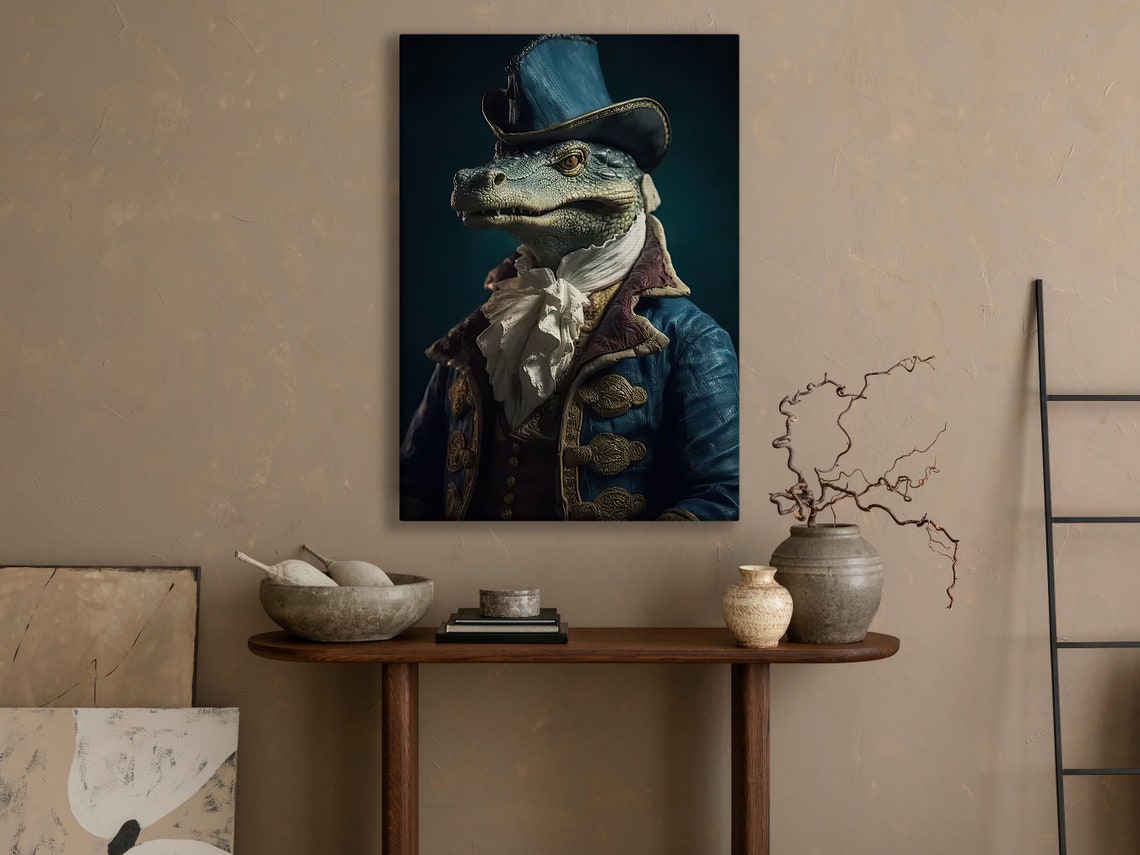 Dapper Crocodile Blue Top Hat Colonial Coat Portrait Art Poster - Image 4