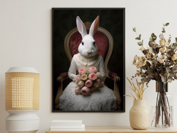 Victorian Rabbit Portrait Painting Rabbit Art Print Rabbit Print Gothic Animal Print Animal Poster Print Animal Wall Art