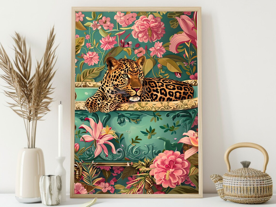 Matisse-Inspired Leopard in Bathtub Poster Print
