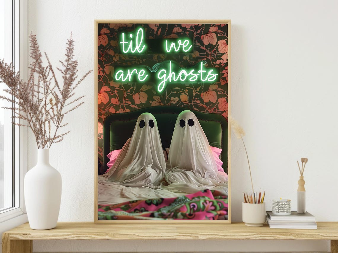 Til We Are Ghosts Neon Sign Couple Ghosts in Bed Romantic Art Poster - Image 3