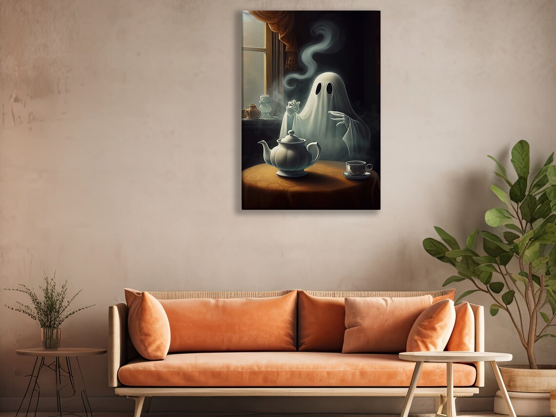 Vintage Ghost Enjoys Drinking Tea, Gothic Halloween - Image 4