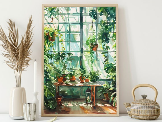 Cottage Tropical Greenhouse Painting Botanical Print Botanical Poster Print Flowers Wall Art