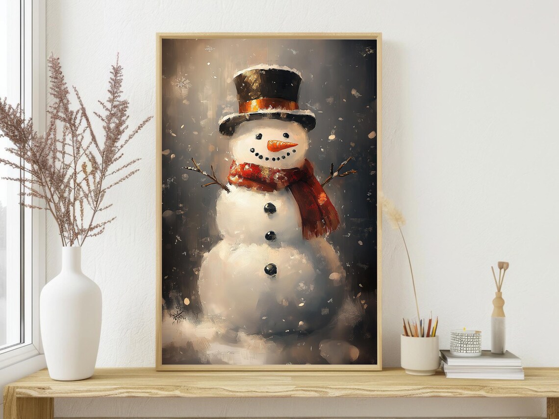 Vintage Snowman Painting, Winter Holiday Poster - Image 4