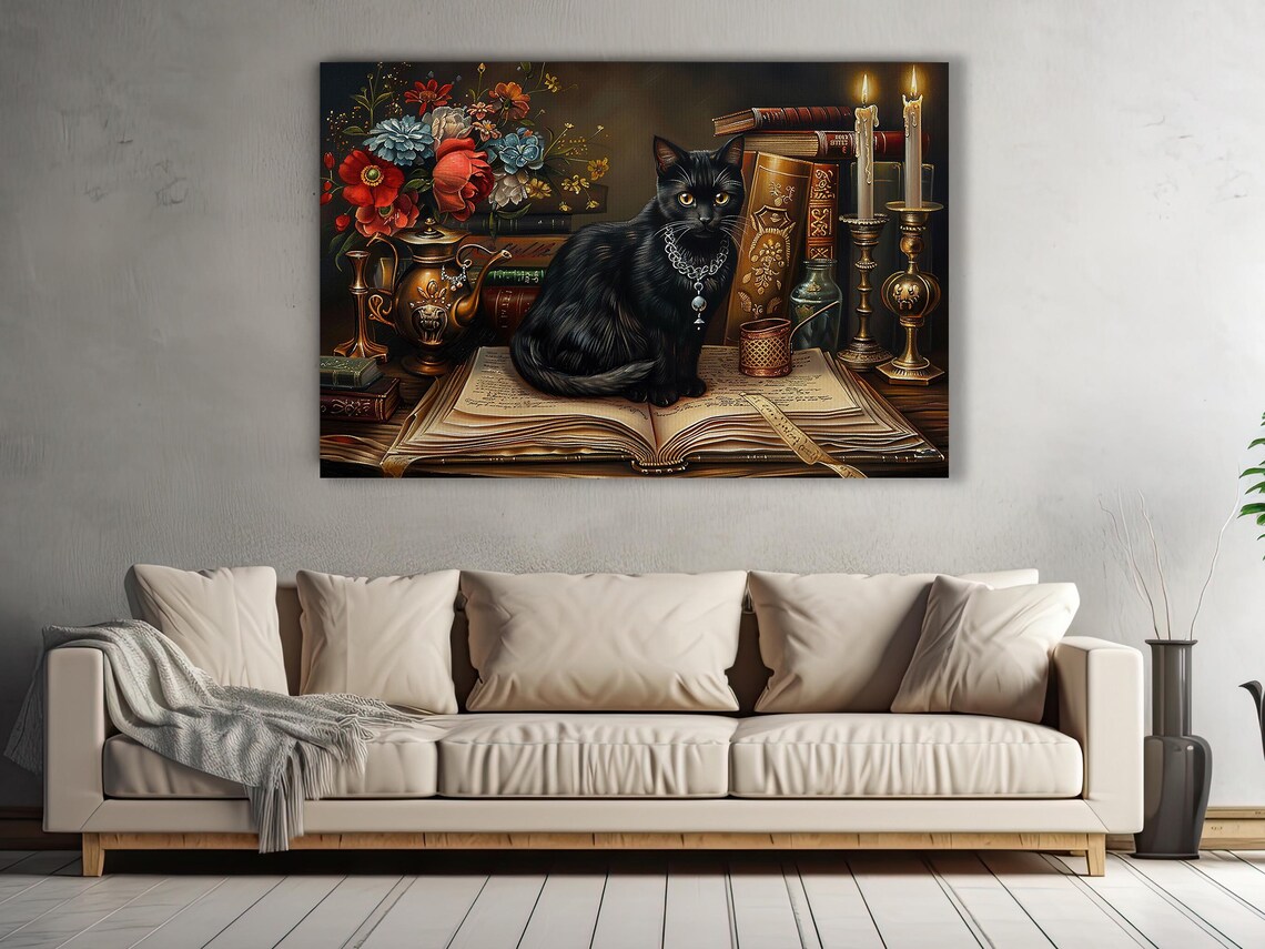 Cottage Black Cat Witch and Magic Book Poster Print - Image 2