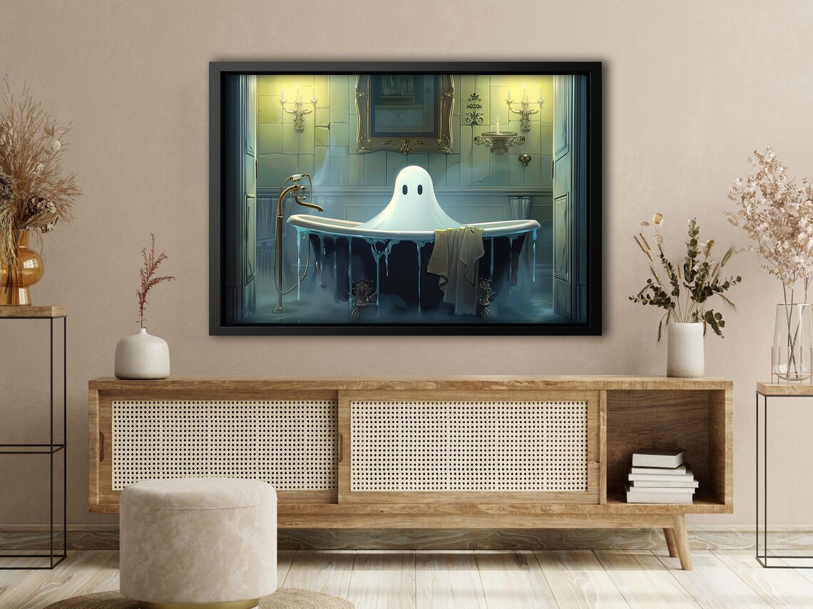 Cheerful Ghost in Grand Clawfoot Tub Elegant Bathroom Candlelit Print Poster - Image 4