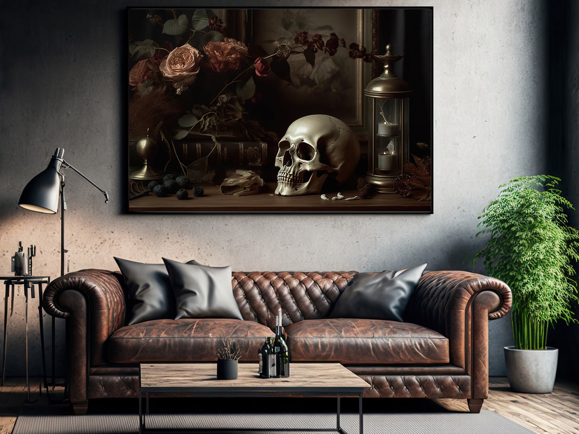 Dark Floral Skull Painting Skull Art Print Skull Print Gothic Art Print Dark Academia Art Skull Poster Print Skull Wall Decor - Image 3