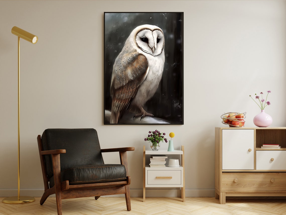 Vintage Owl Painting Winter Owl Art Print Snowy Owl Print Gothic Art Print Dark Academia Art Winter Animal Poster Print - Image 3