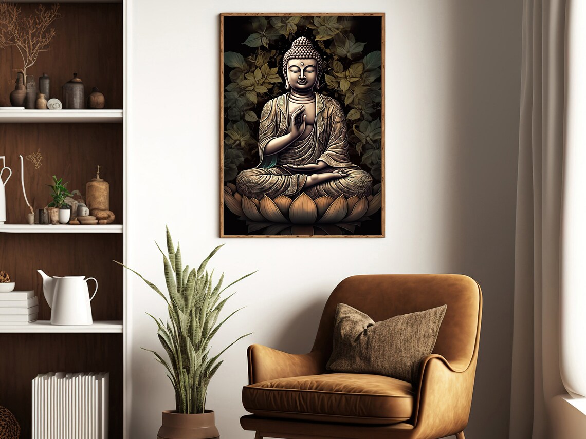 Vintage Buddha Blessing Art Print, Dark Buddha Decor - Image 3