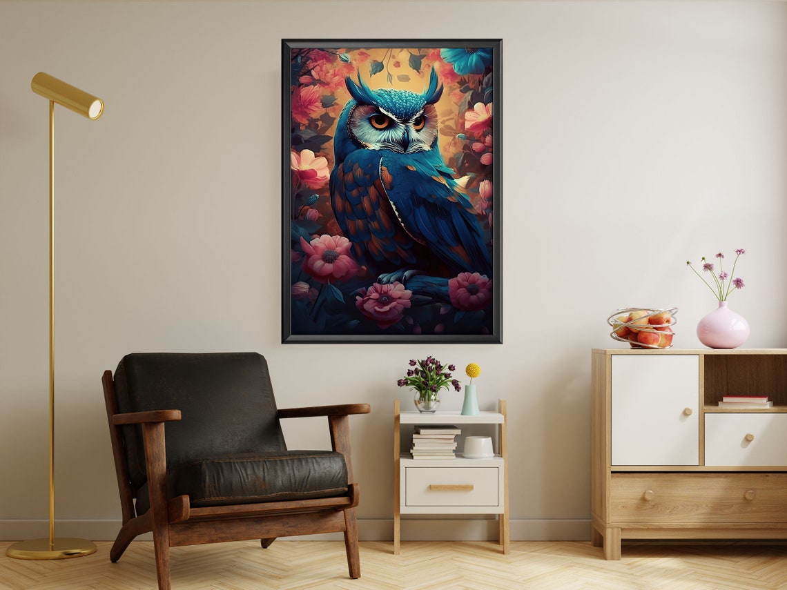 Vintage Floral Owl Painting Retro Owl Art Print Owl Print Bird Art Print Floral Animal Poster Print Wild Animal Art Print - Image 2