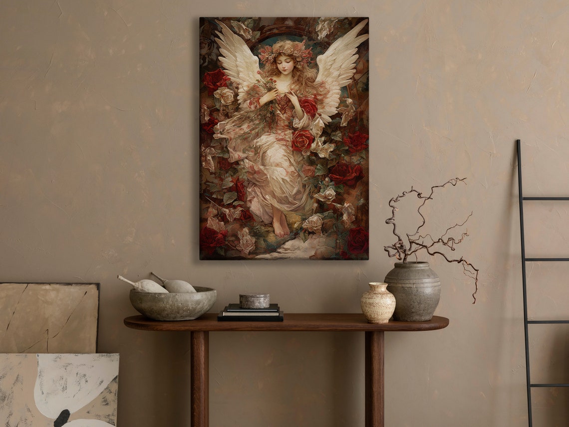 Vintage Floral Angel Painting Angel Art Print Angel Print Angel Poster Print Angel Wall Decor Angels Wall Hanging - Image 4