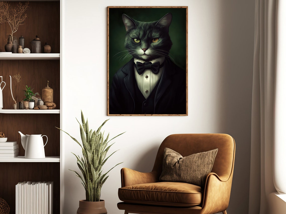 Dapper Black Cat In Tuxedo And Bow Tie Formal Portrait Wall Art - Image 2