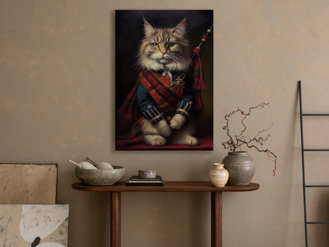 Scottish Piper Cat Tartan Sash Bagpipes Royal Portrait Poster - Image 4