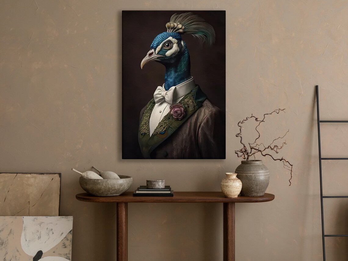 Victorian Peacock Gentleman, Gothic Animal Art Print - Image 4