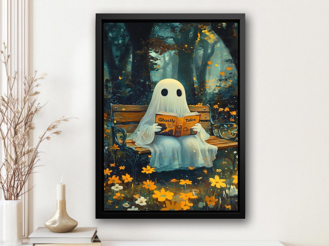 Vintage Ghost Reading Book Halloween Art Print