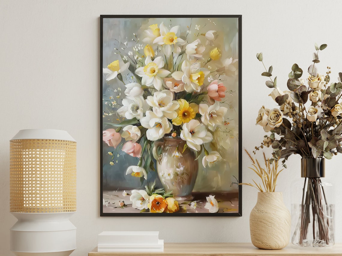 Vintage Flowers Vase Painting Flowers Art Print Cottage Flowers Print Esthetic Flowers Poster Flowers Wall Art