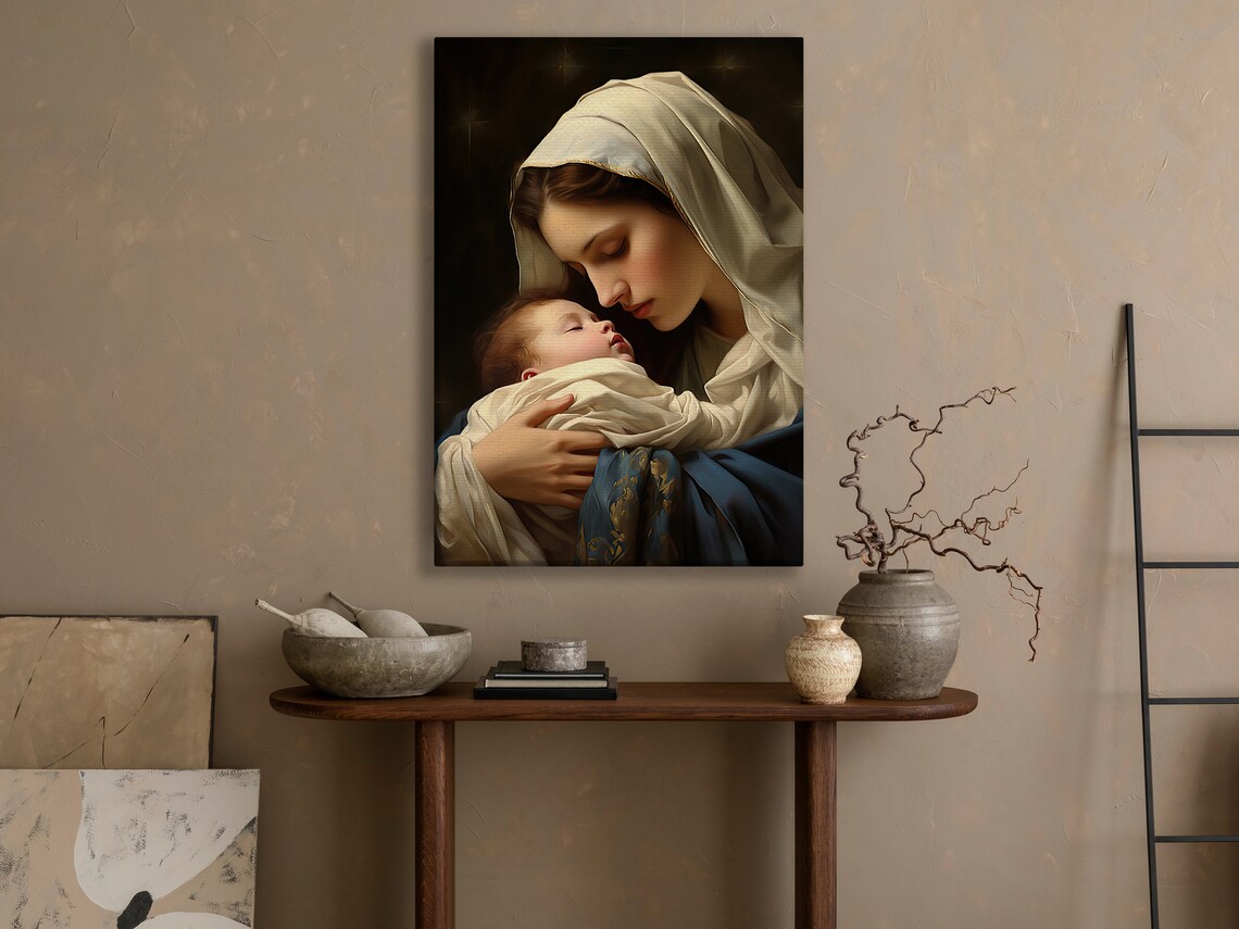 Virgin Mary And Baby Jesus, Christian Wall Art Print - Image 3
