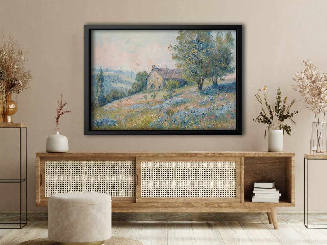 Stone Cottage On Wildflower Hillside Soft Countryside Art Poster - Image 4