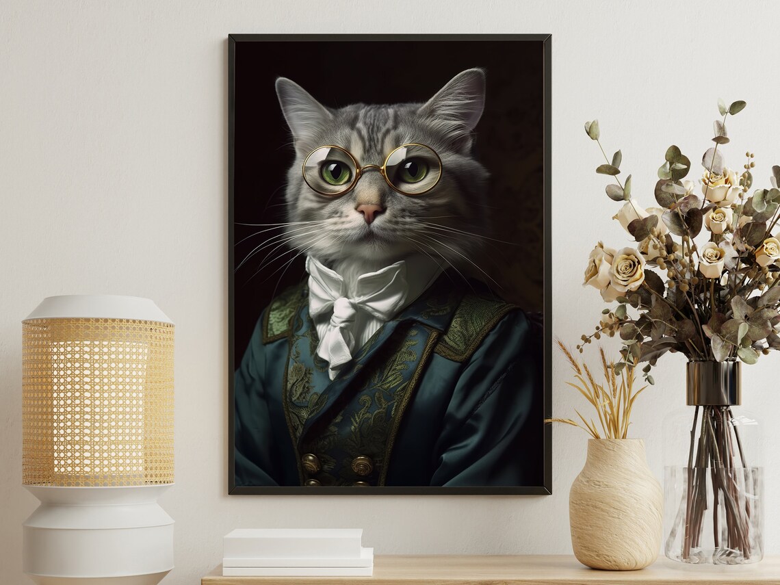 Vintage Gothic Cat Portrait, Dark Cat Art Print