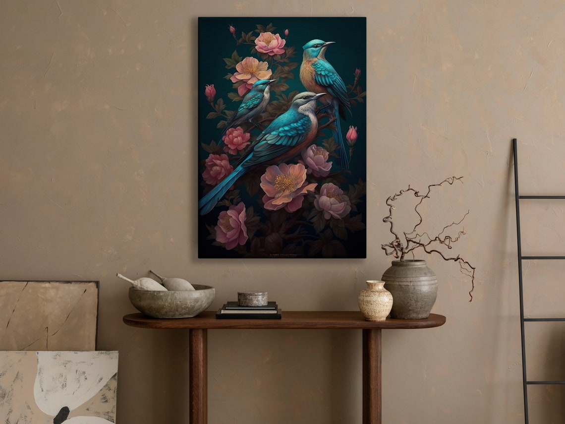 Vintage Bird Family Painting Bird Art Print Bird Print Floral Bird Poster Print Flowers Wall Decor Wild Animal Art Print - Image 4