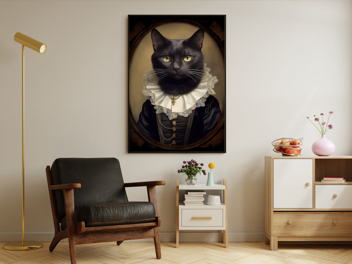 Gothic Black Cat Lace Ruff Cameo Vintage Noble Portrait Poster - Image 3