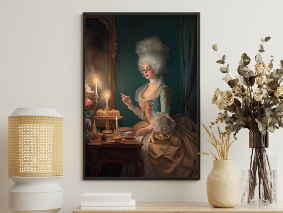 Rococo Lady Vanity Candles Blue Silk Gown Classic Era Portrait Art Poster