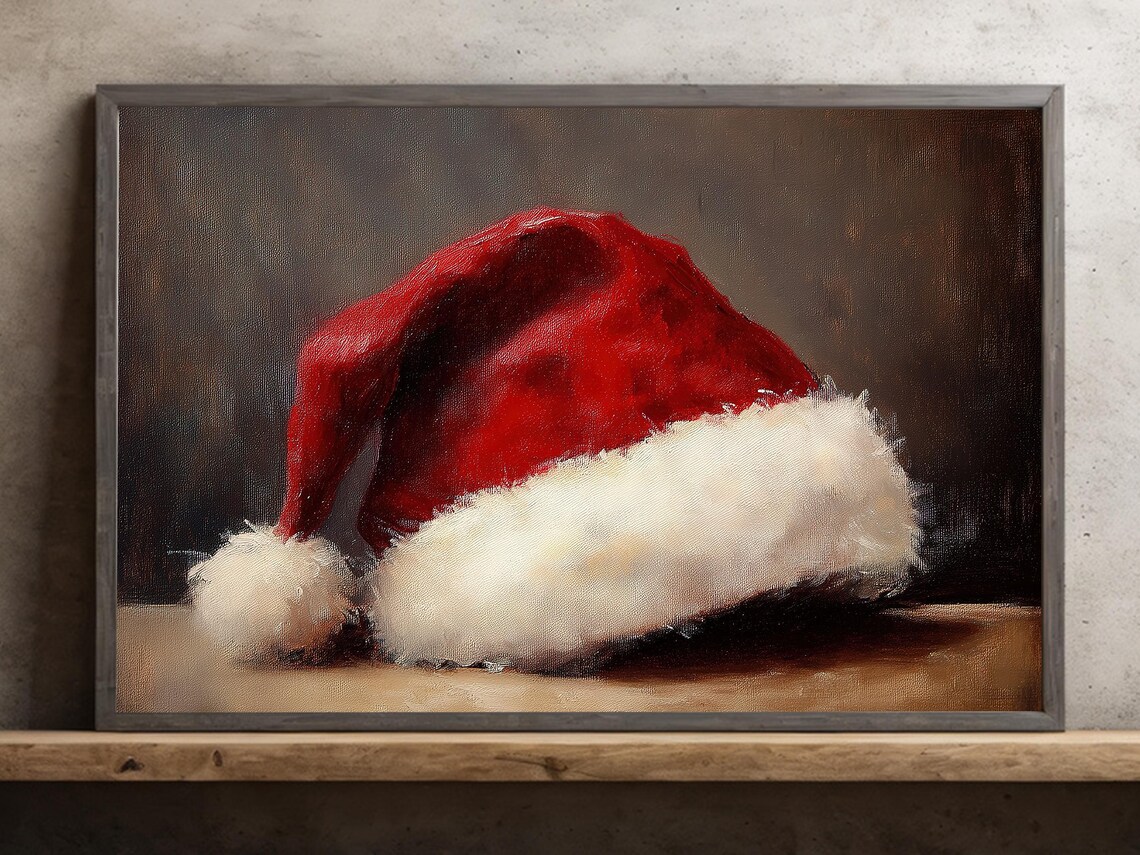Vintage Santa Hat Painting, Homely Christmas Poster