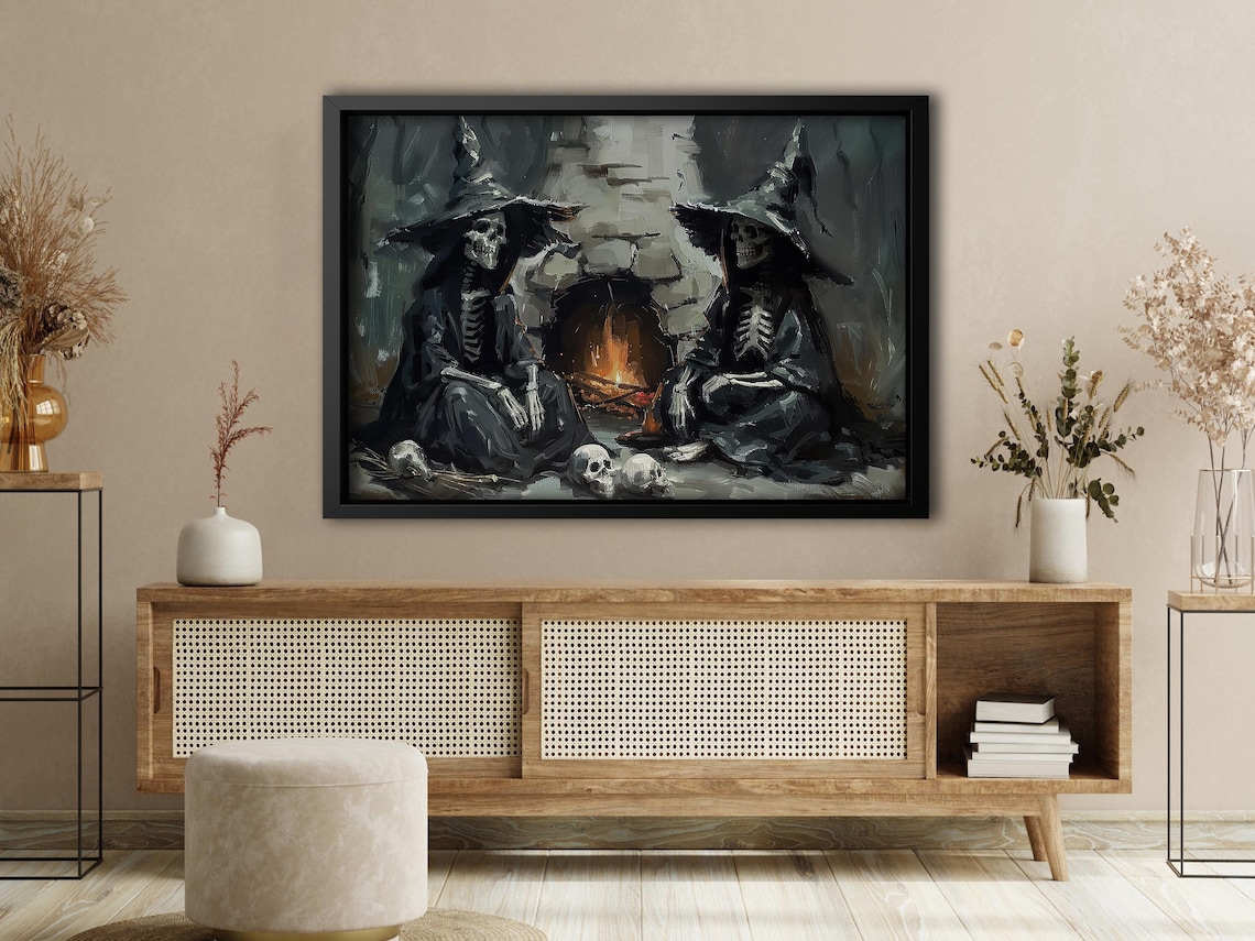 Couple Skeleton Gothic Halloween Fireplace Art Print - Image 4