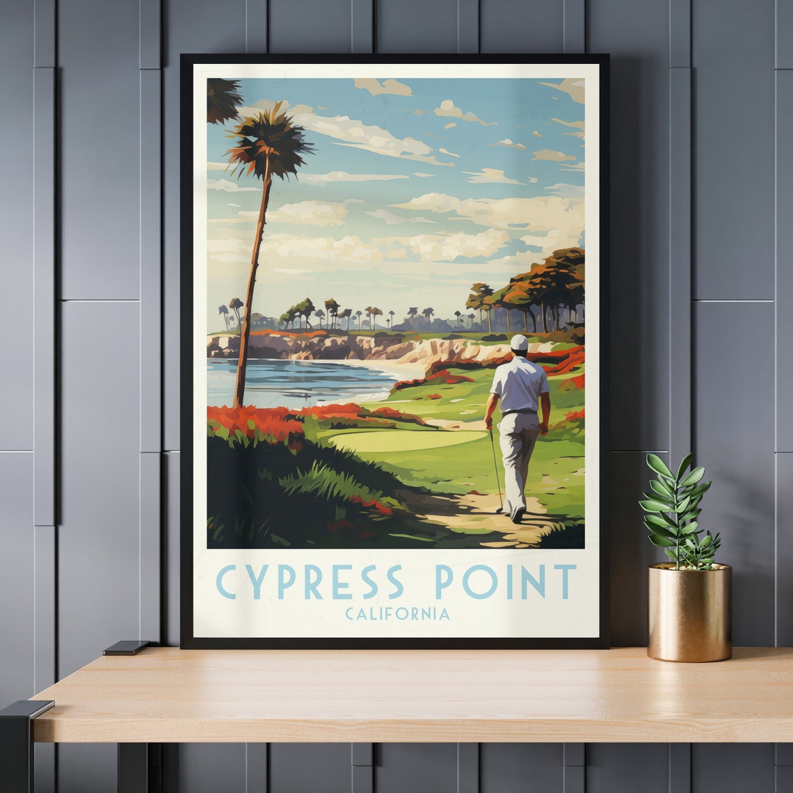 Cypress Point California Golfer Walking Coastal Path Golf Poster - Image 4