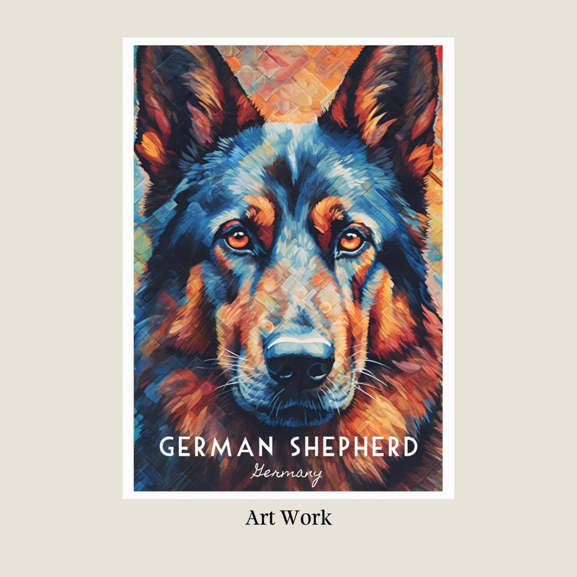 German Shepherd Bold Colorful Mosaic Dog Breed Portrait Poster - Image 2