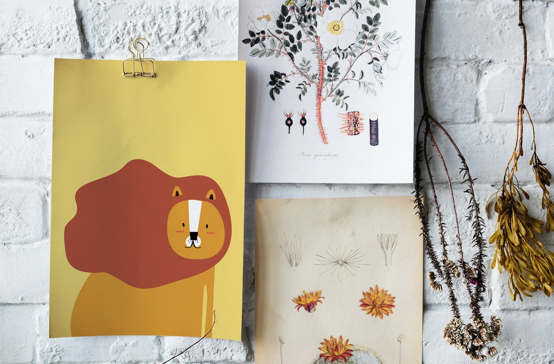 Minimalist Cute Lion Mustard Yellow Kids Room Nursery Poster - Image 4