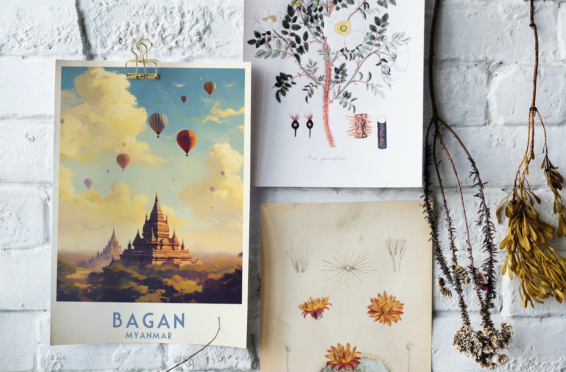 Bagan Myanmar Hot Air Balloons Over Golden Temple Sky Poster - Image 4