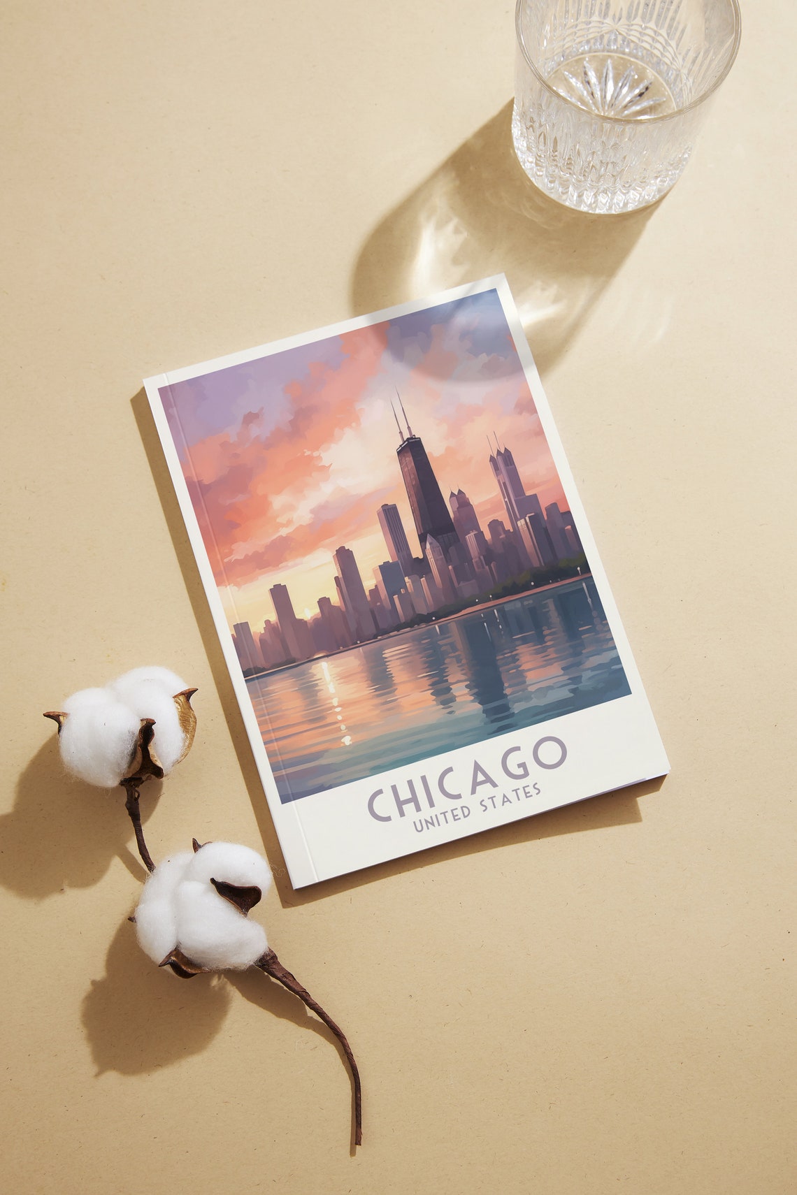 Chicago Sunset Skyline Over the Water Vintage Retro Travel Poster - Image 2