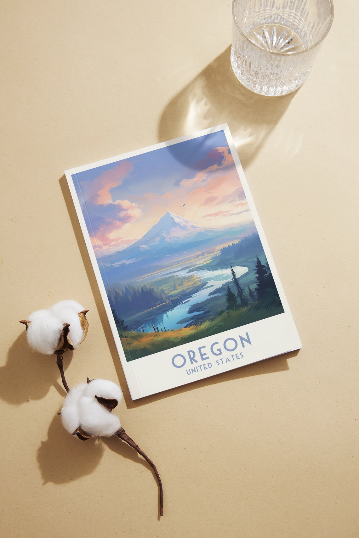 Oregon United States Snowy Peak River Valley Dawn Travel Poster - Image 2