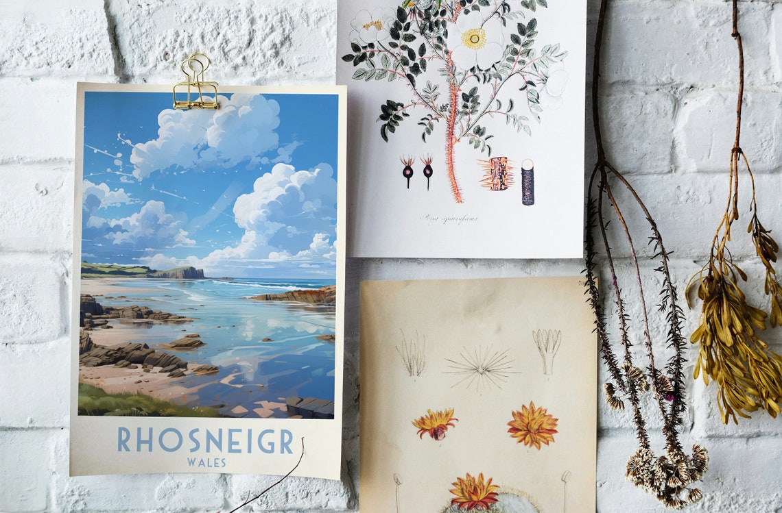 Rhosneigr Wales Sunny Rocky Beach Cloudscape Coastal Travel Poster - Image 3